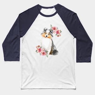 Cute Blue Eyed Sheltie Watercolor Art Baseball T-Shirt